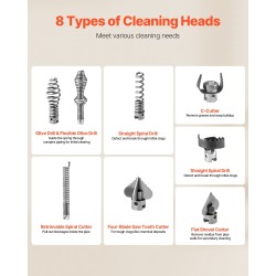 Sähköinen viemärin puhdistuskone 500W mangaaniteräskaapeli 25,4 m 8 leikkuria 50–110 mm