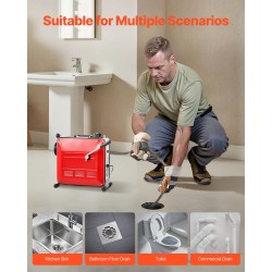 Sähköinen viemärin puhdistuskone 850W 50–200 mm putkille 33,9 m mangaaniteräsjousilla