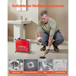 Sähköinen viemärinpuhdistuskone 400 W mangaaniteräsjousikaapelit 25,4 m 6 vaihtoterää 50–110 mm