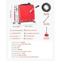 Sähköinen viemärinpuhdistuskone 400 W mangaaniteräsjousikaapelit 25,4 m 6 vaihtoterää 50–110 mm