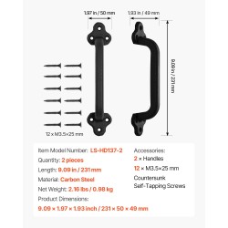 Portin vedin hiiliterästä 231 mm kaksi kappaletta ulko ja sisäoviin