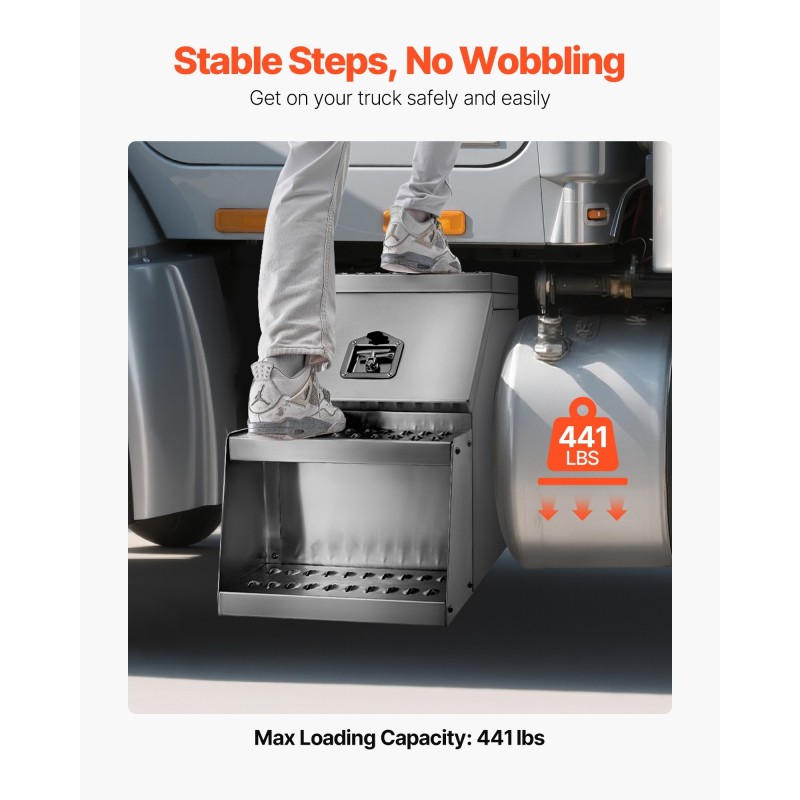 Alumiininen sivuasennettava lukittava askelmalaatikko kuormaautoihin kaksisataa kiloa kantava