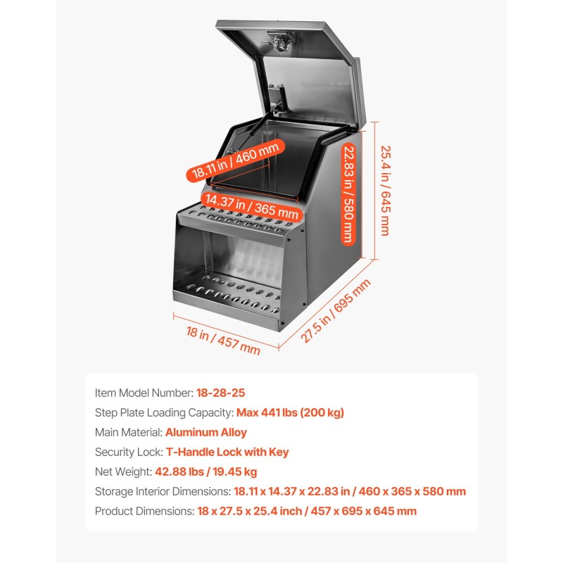 Alumiininen sivuasennettava lukittava askelmalaatikko kuormaautoihin kaksisataa kiloa kantava