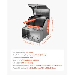 Alumiininen askeltyökalulaatikko mitat 610x695x645 mm 200 kg T-kahvalukolla