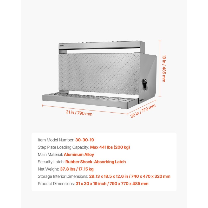 Askelmatyökalulaatikko kuorma-autoon alumiiniseos 790 x 770 x 485 mm 200 kg