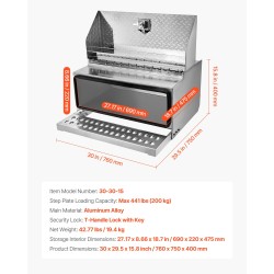 Askelmallinen työkalulaatikko alumiiniseos 760 x 750 x 400 mm 200 kg