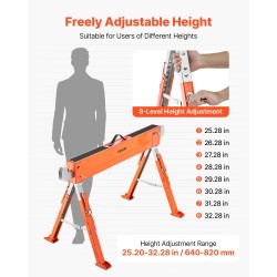 Taitettava teräksinen sahapukki 2 kpl korkeussäätö 640–820 mm kantavuus 816,5 kg