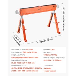 Taitettava teräksinen sahapukki 2 kpl korkeussäätö 640–820 mm kantavuus 816,5 kg