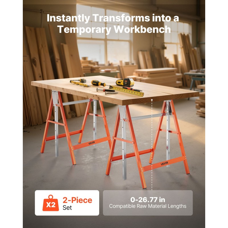 Sahapukki taittuva teräsrakenne korkeussäädettävä 800–1300 mm kantavuus 199,6 kg 2 kpl