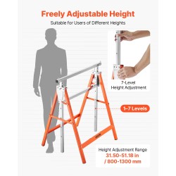 Sahapukki taittuva teräsrakenne korkeussäädettävä 800–1300 mm kantavuus 199,6 kg 2 kpl