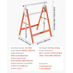 Sahapukki taittuva teräsrakenne korkeussäädettävä 800–1300 mm kantavuus 199,6 kg 2 kpl