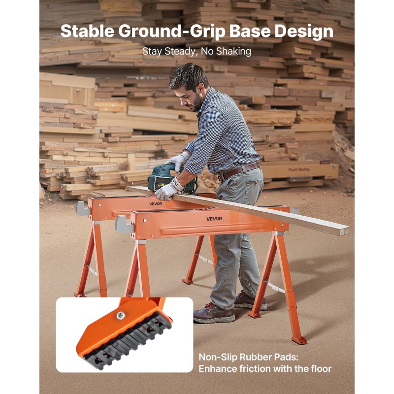 Taitettava teräksinen sahapukki pari 600,1 kg kantavuus 730 mm korkeus