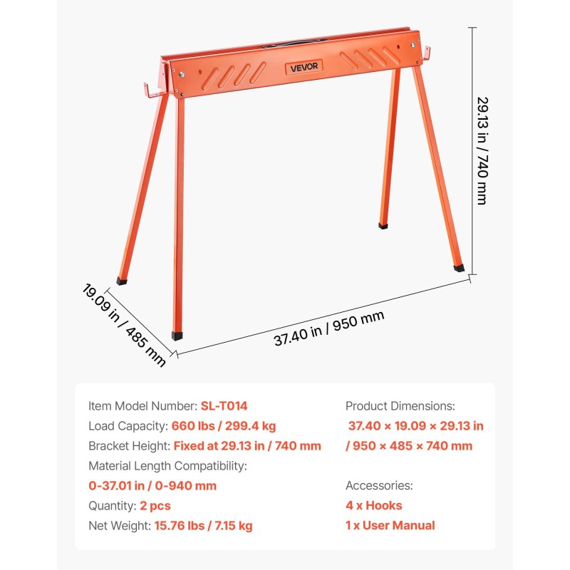Sahapukki teräksinen taittuva 740 mm korkeus 2 kpl 299 kg kantavuus