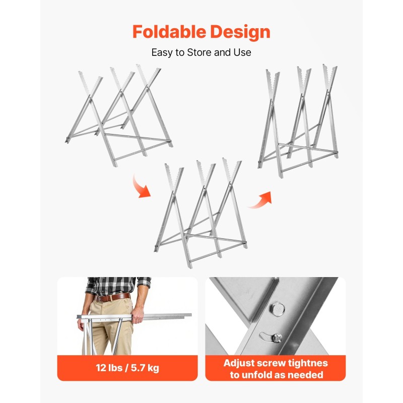 Sahapukki taitettava teräksinen 149,7 kg kantavuus 790–1000 mm