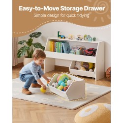 Puinen lelusäilytyshylly 3 lokeroa 2 pyörällistä laatikkoa valkoinen kaatumissarjalla