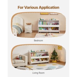 Puinen lelusäilytyshylly 3 lokeroa 2 pyörällistä laatikkoa valkoinen kaatumissarjalla