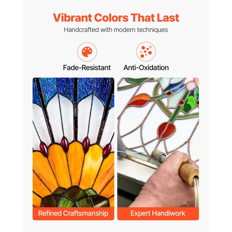 Värillinen lasi-ikkunapaneeli metallikehyksellä 913×465 mm puolipyöreä ripustettava