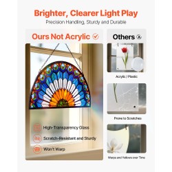 Värillinen lasi-ikkunapaneeli metallikehyksellä 913×465 mm puolipyöreä ripustettava