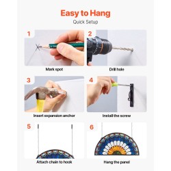 Värillinen lasi-ikkunapaneeli metallikehyksellä 913×465 mm puolipyöreä ripustettava