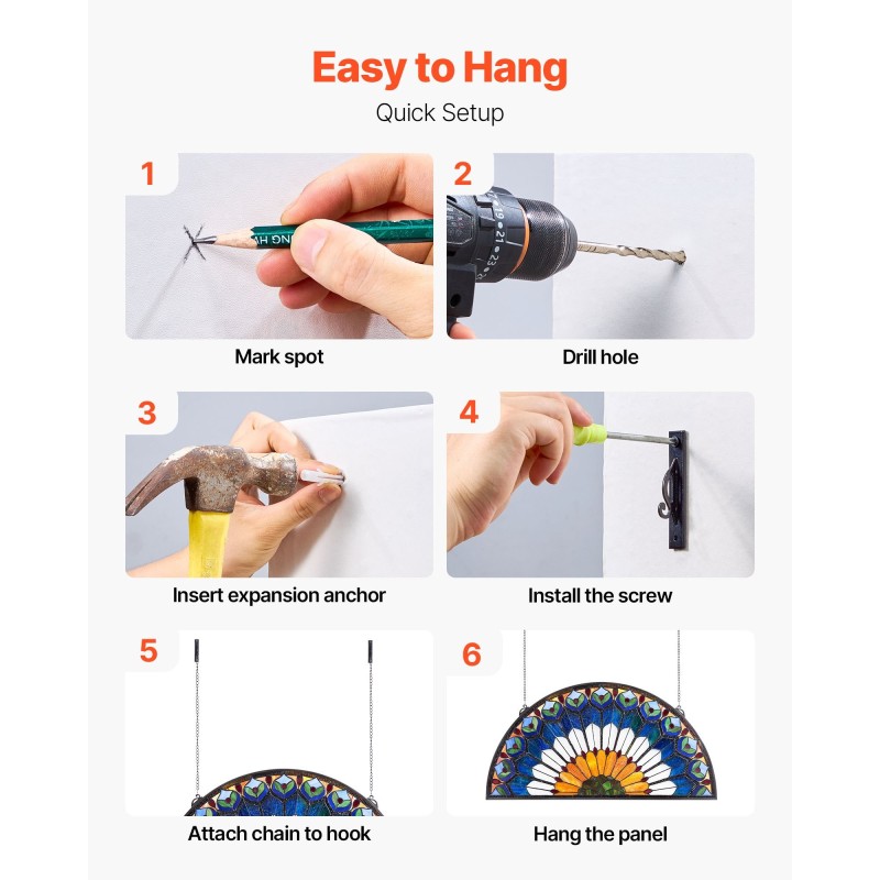 Värillinen lasi-ikkunapaneeli metallikehyksellä 913×465 mm puolipyöreä ripustettava