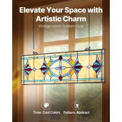 Lasinen lasimaalauspaneeli 813 x 250 mm ripustettava Tiffany-tyylinen metallikehyksellä