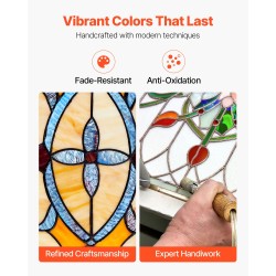 Lasinen lasimaalauspaneeli 813 x 250 mm ripustettava Tiffany-tyylinen metallikehyksellä