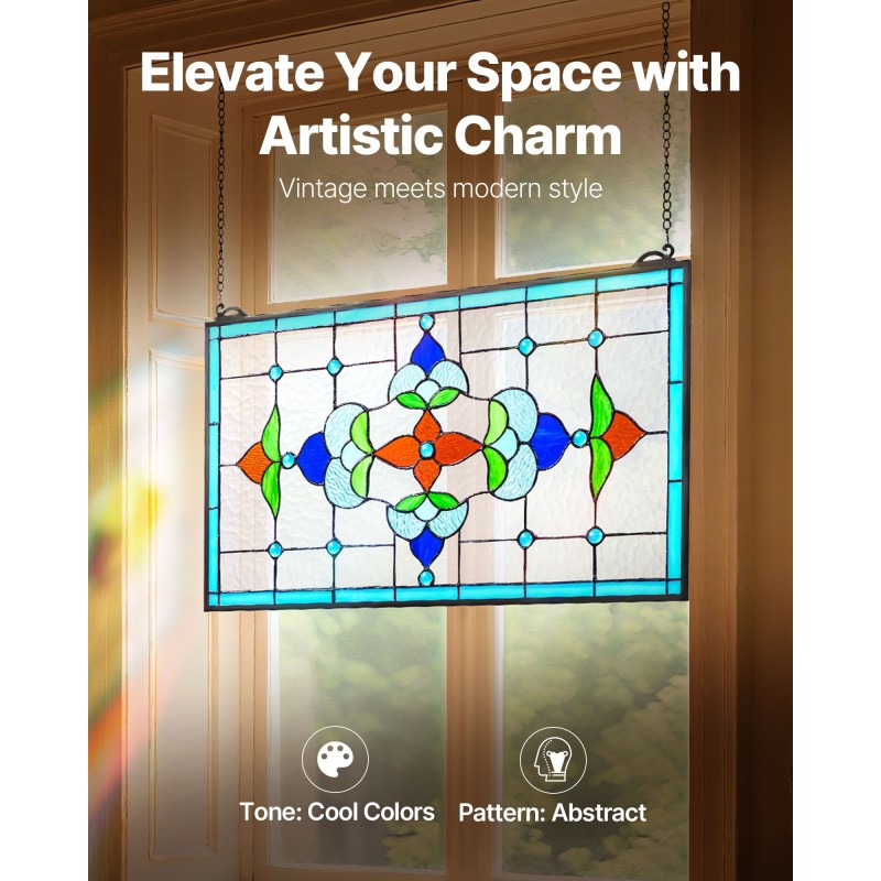 Värillinen lasipaneeli mitat 664x402x4,5 mm metallikehyksellä ripustettava ikkuna- ja seinäkoriste