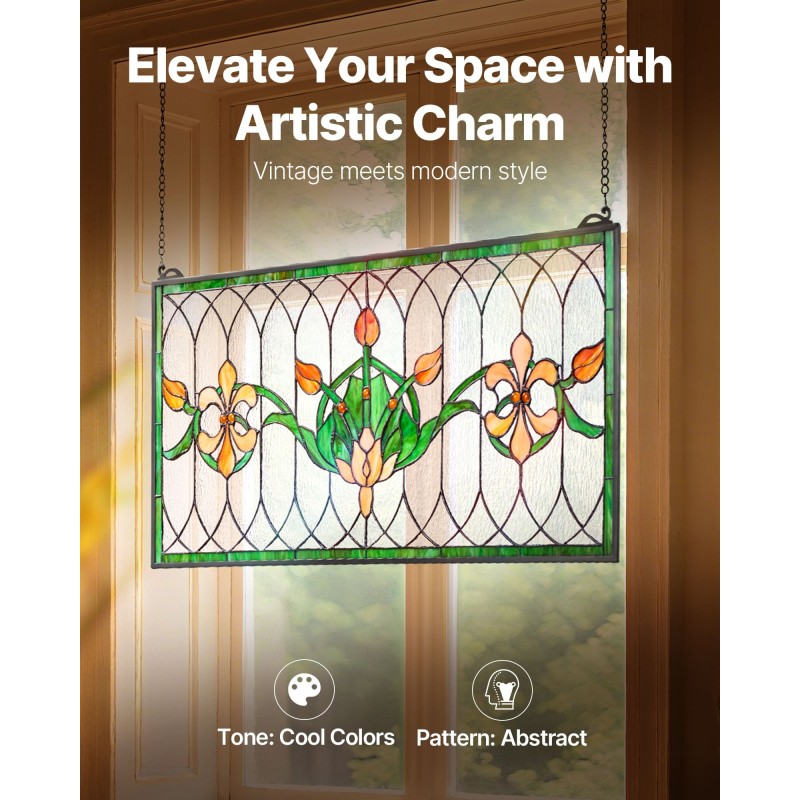 Värillinen lasipaneeli metallikehyksellä 810 x 433 mm ripustettava ikkuna tai seinäkoriste