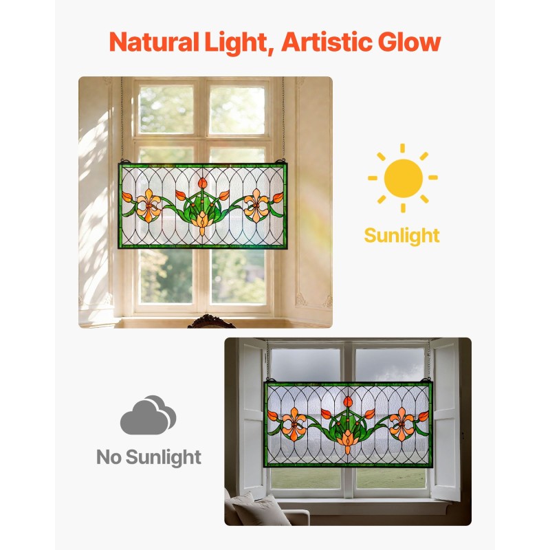 Värillinen lasipaneeli metallikehyksellä 810 x 433 mm ripustettava ikkuna tai seinäkoriste