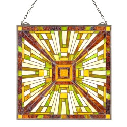 Värillinen lasi-ikkunapaneeli 501 x 527 mm lasia metallikehyksellä ripustettava ikkunaan tai seinälle