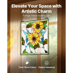 Lasimaalattu ikkunapaneeli lasista metallikehyksellä 50 x 52 cm ripustettava ketjulla