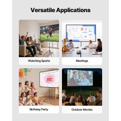 Taittuva valkokangas kolmijalkatelineellä 80 tuuman kuvasuhde 16:9 musta heijastusarvo 1,2
