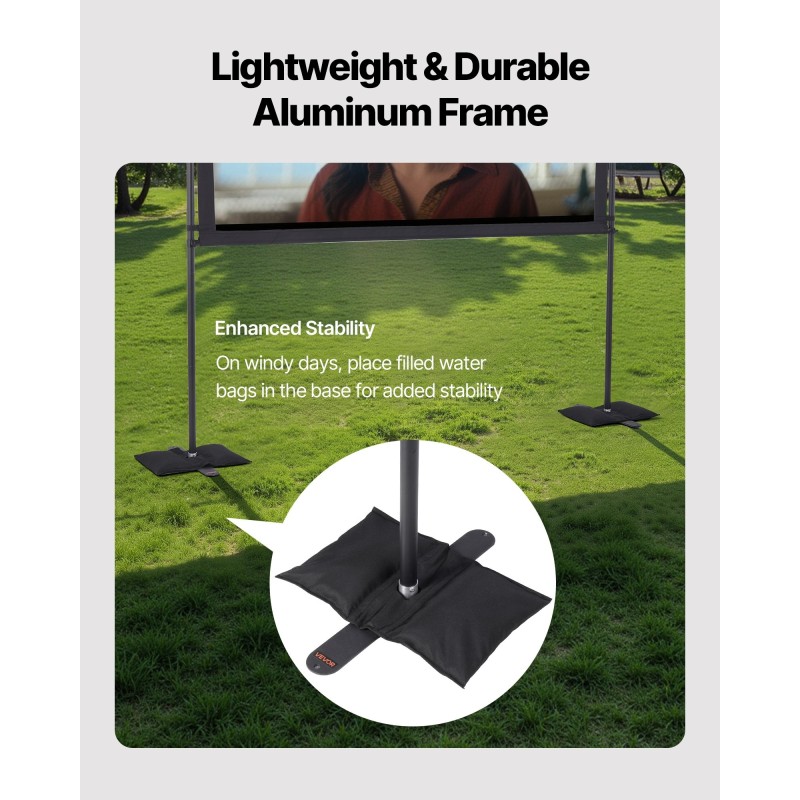 Projektorikangas 80-tuumainen telineellä 16:9-kuvasuhde 4K-tuki säädettävä korkeus