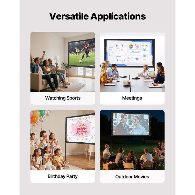Projektorikangas 80-tuumainen telineellä 16:9-kuvasuhde 4K-tuki säädettävä korkeus