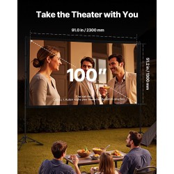 Kannettava 100-tuumainen valkokangas rypytön kangas 16:9-kuvasuhteella korkeussäädettävä jalusta musta