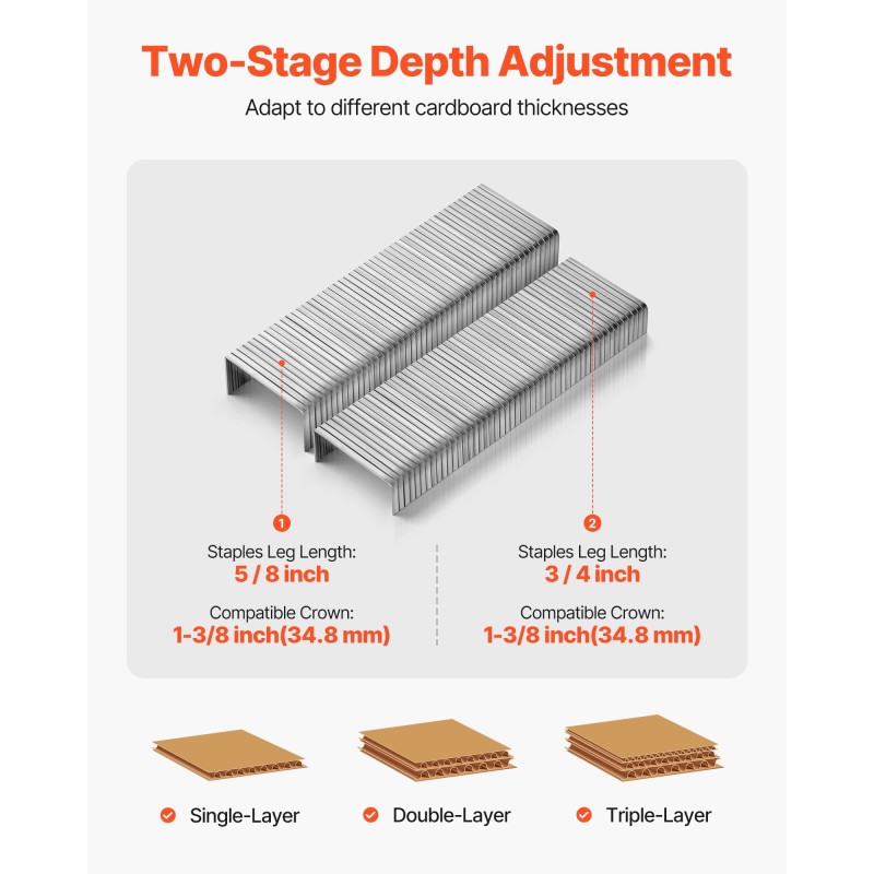 Paineilmatoiminen pahvilaatikkojen niittain alumiinirunko 34,8 mm kruunulla 16 ja 19 mm jalka