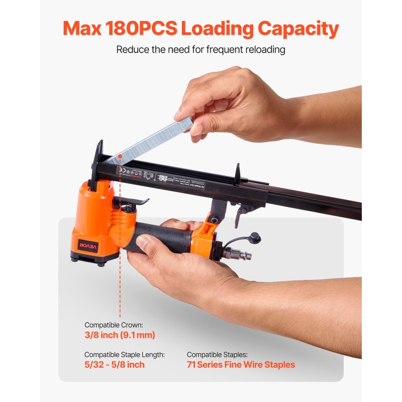 Paineilmakäyttöinen verhoiluniittain alumiinirunko 4–16 mm niitit 180 kpl