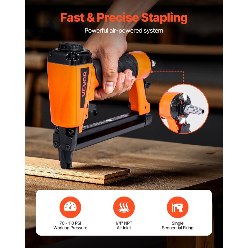 Paineilmatoiminen niittipyssy alumiiniseosrunko T50 4–16 mm 100 niitin lipas verhoiluun ja puutöihin