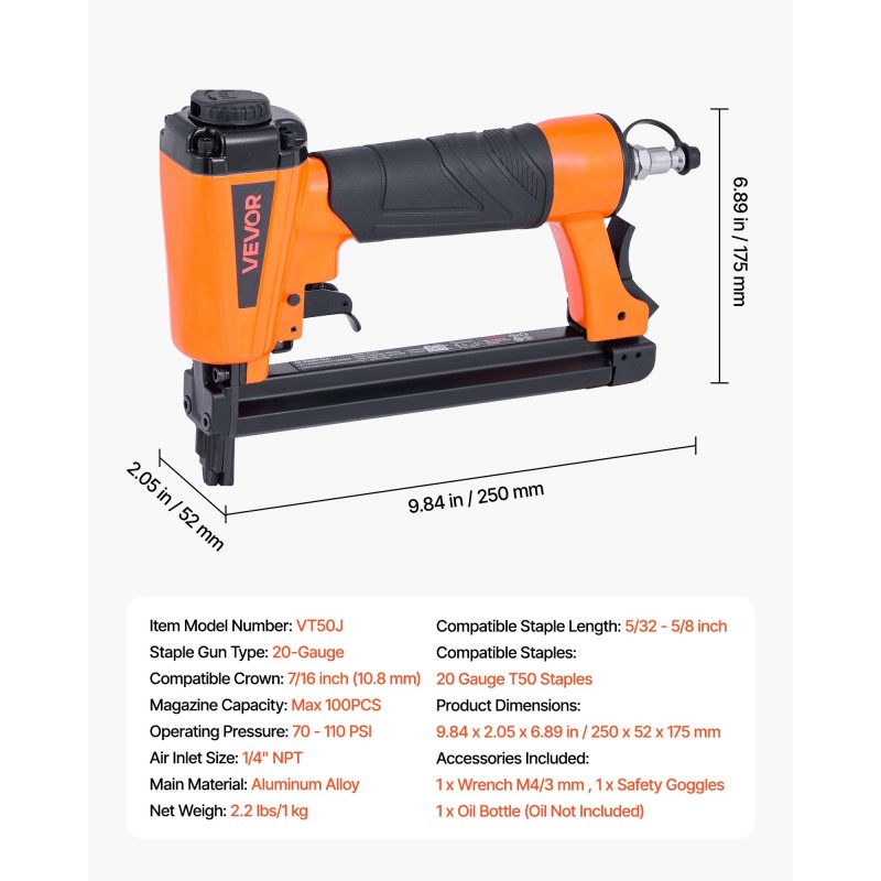 Paineilmatoiminen niittipyssy alumiiniseosrunko T50 4–16 mm 100 niitin lipas verhoiluun ja puutöihin