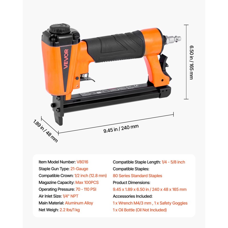 Paineilma-niittipyssy alumiiniseos 12,8 mm kruunu 6–16 mm niitit 100 kpl verhoiluun