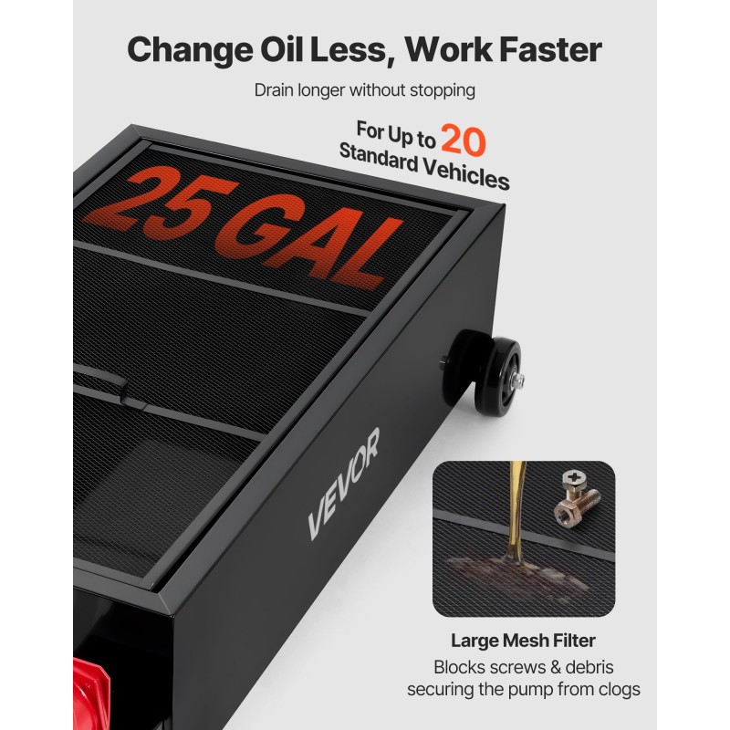 Öljynkeräysastia 94,6 l matalaprofiilinen manuaalipumpulla 2,2 m letkulla autoille