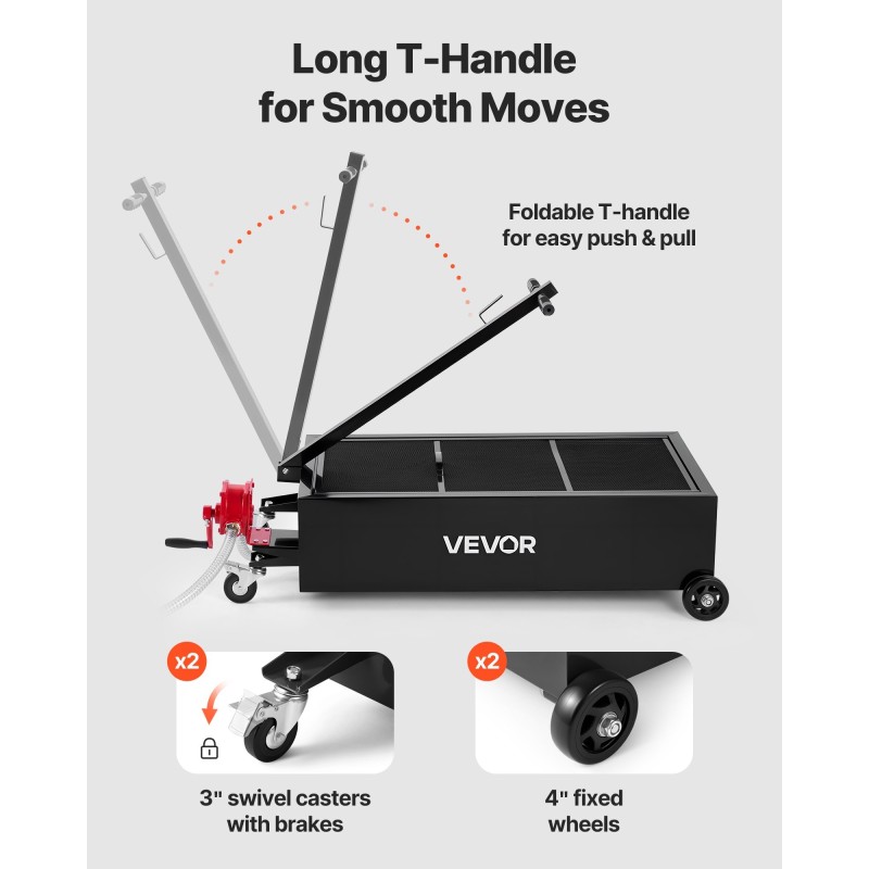 Öljynkeräysastia 94,6 l matalaprofiilinen manuaalipumpulla 2,2 m letkulla autoille