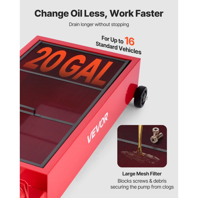 Öljynkeräysastia matalaprofiilinen 75,7 l pyörillä T-kahvalla manuaalipumpulla