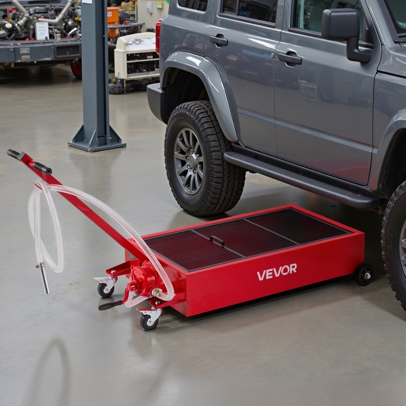 Öljynkeräysastia matalaprofiilinen 75,7 l pyörillä T-kahvalla manuaalipumpulla