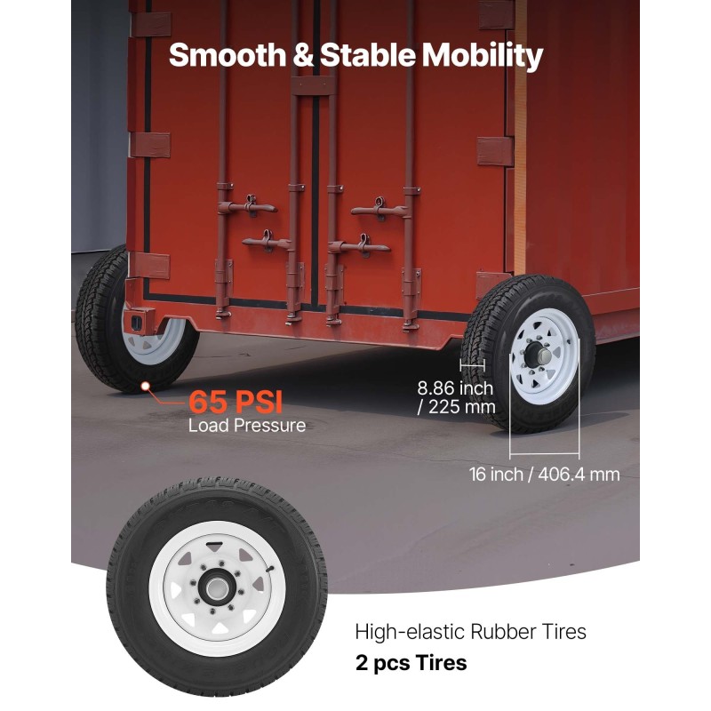 Kuljetuskontin pyöräsarja ruosteenkestävä teräsrunko 16-tuumaiset kumirenkaat kantavuus noin 3992 kilogrammaa