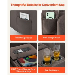 Sähkökäyttöinen mokkapintainen kahden hengen lepotuoli sohva lämmitys hieronta USB-portit