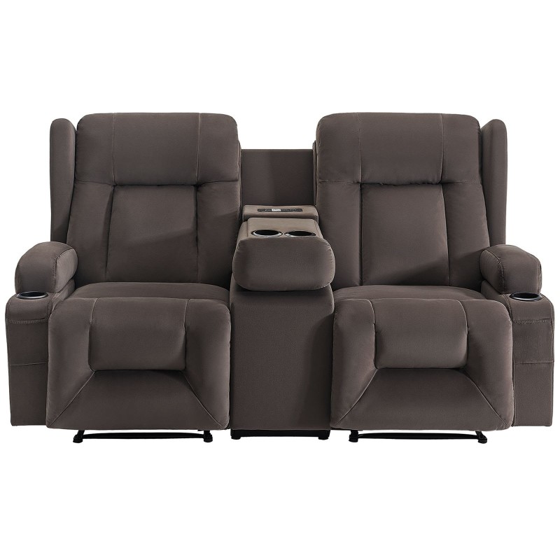 Sähkökäyttöinen mokkapintainen kahden hengen lepotuoli sohva lämmitys hieronta USB-portit