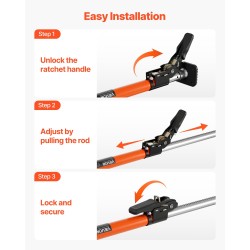 Teleskooppinen hiiliteräsinen kuormansidontatanko säädettävä 1016–1854 mm räikkämekanismilla sisältää säilytysverkon