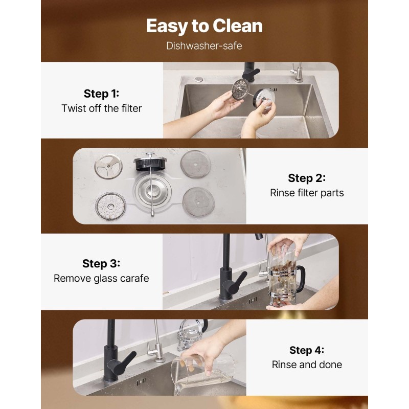 Pressopannu borosilikaattilasi 1 l ruostumaton terässuodatin kahville ja teelle