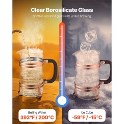 Ranskalainen kahvipannu borosilikaattilasinen 1 l ruostumattomalla terässuodattimella kupari